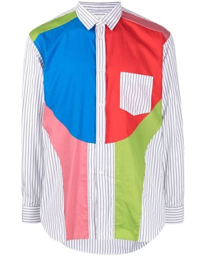 Comme des Garçons Colour-block Striped Cotton Shirt - Blue
