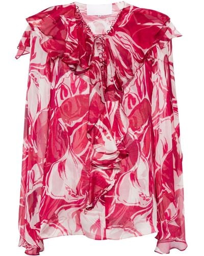 Costarellos Elowyn floral-print silk blouse - Rot