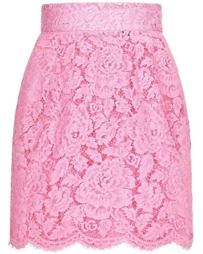Dolce & Gabbana フローラルレース ミニスカート - ピンク