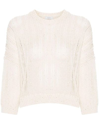 Peserico Three-quarter Sleeve Sequined Sweater - Natural