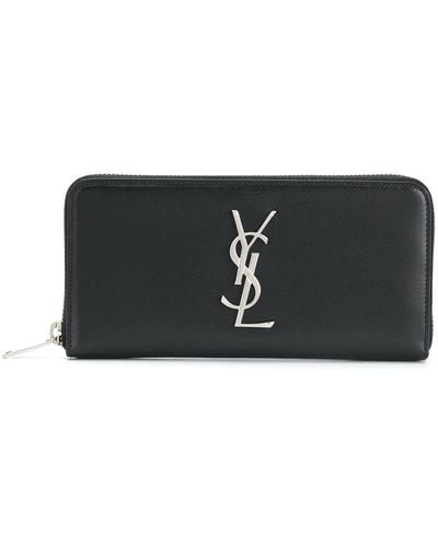 Saint Laurent Monogram Zip-up Leather Wallet - Black