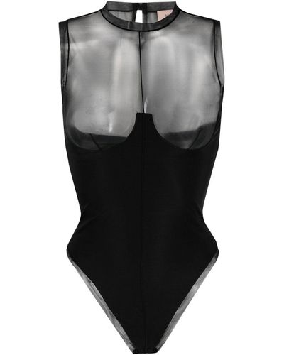 Murmur Hold-up Tulle-panel Bodysuit - Black