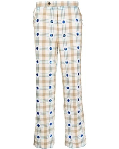 Bode Embellished Checked Straight-leg Pants - White