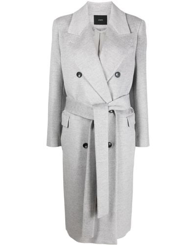 JOSEPH Belted Double-breasted Coat - Grey