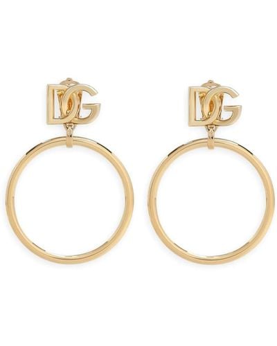 Dolce & Gabbana Dg Logo-charm Hoop Earrings - Metallic