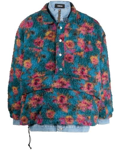 Egonlab Floral-print High-neck Bomber Jacket - Blue