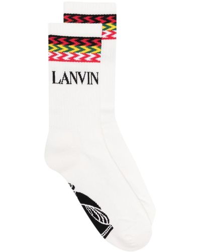 Lanvin Gerippte Socken mit Logo - Weiß