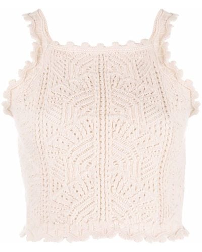 Saint Laurent Crochet Cropped Wool Top - Natural