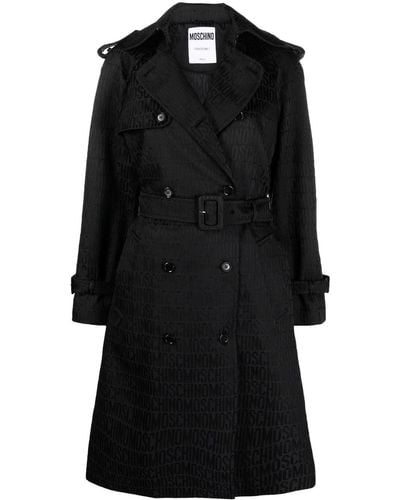 Moschino Logo-print Belted Trench Coat - Black