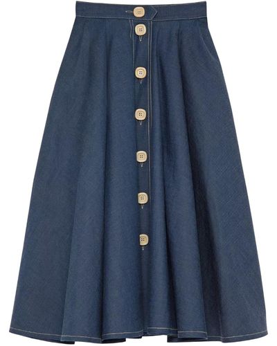 Gucci Pleated Denim Skirt - Blue