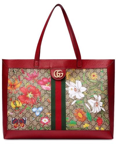 Gucci Bolso shopper con estampado Flora - Rojo