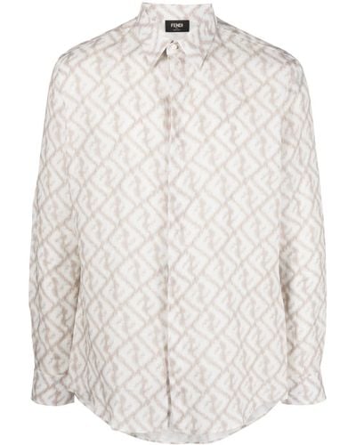 Fendi FF-pattern long-sleeve linen shirt - Blanco