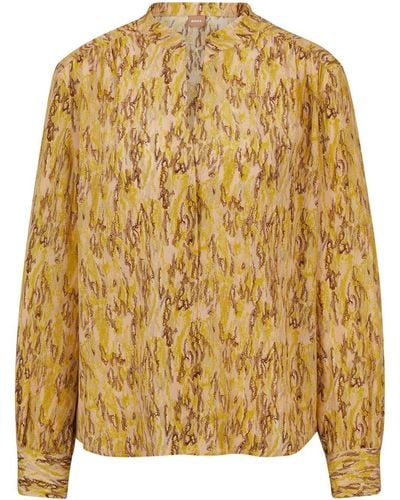 BOSS Abstract-print Silk Shirt - Yellow