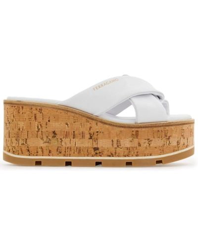 Ferragamo 60mm Logo-print Wedge Sandals - White