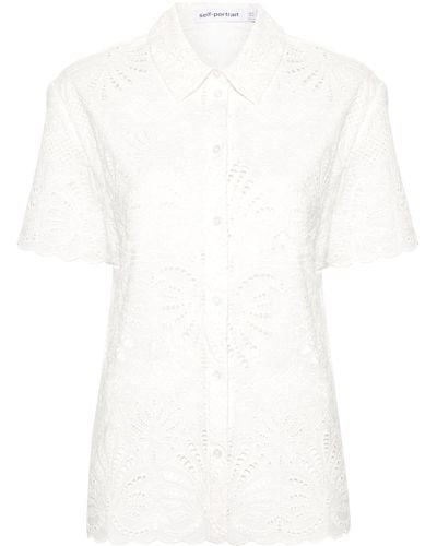 Self-Portrait Broderie-anglaise Cotton Shirt - White