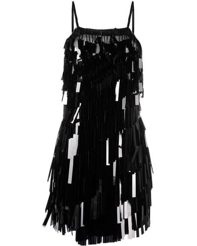 The Attico Vestido corto con flecos de lentejuelas - Negro