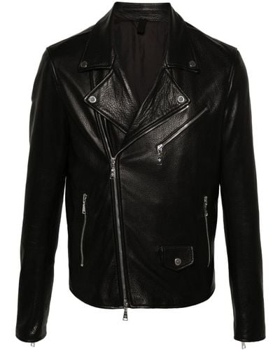 Tagliatore Leather Biker Jacket - Black