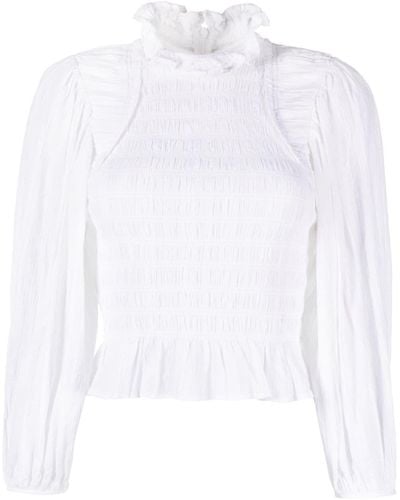 Isabel Marant Shirred Cotton-blend Blouse - White