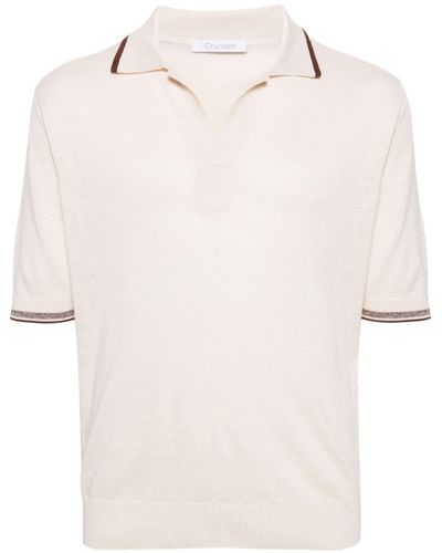 Cruciani V-neck Linen-blend Polo Shirt - Natural
