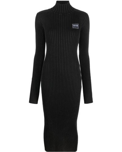 Versace Logo Patch Ribbed Midi Dress - Black