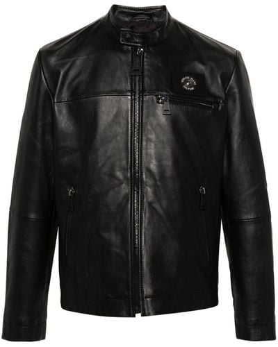 Versace Logo-patch Leather Jacket - Black