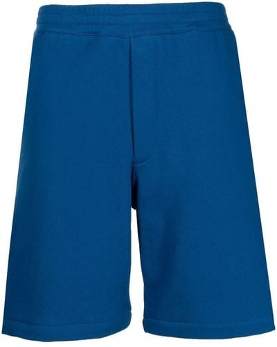 Alexander McQueen Short de sport en coton à bande logo - Bleu