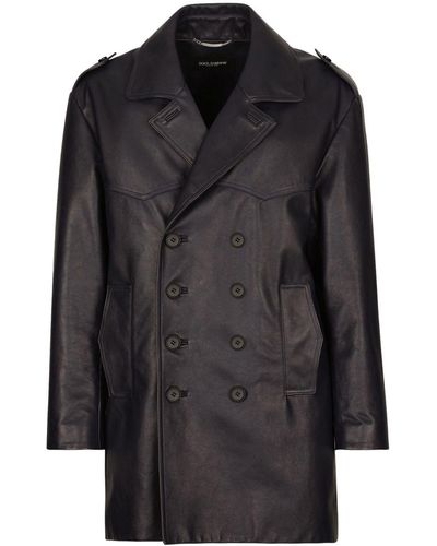 Dolce & Gabbana Peak-lapels Leather Double-breasted Coat - Black