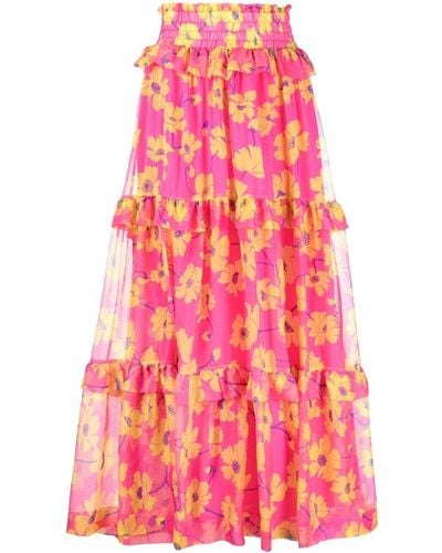 P.A.R.O.S.H. Floral-print Tiered Maxi Skirt - Pink