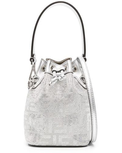 Fendi Mini Mon Tresor Crystal Bucket Bag - White