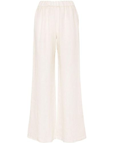 120% Lino Straight Linen Trousers - White