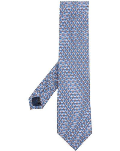 Ferragamo Cravate en soie à imprimé Gancini - Bleu