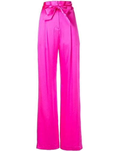 Michelle Mason Pantalon en soie plissée à taille haute - Rose