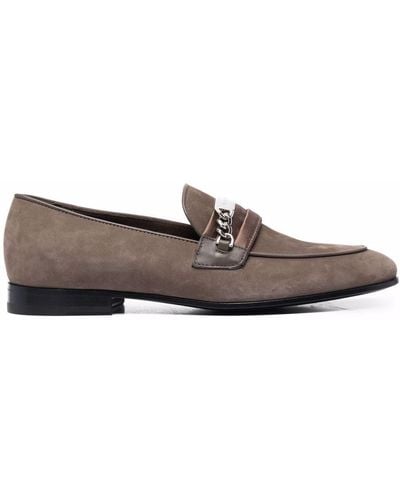 Philipp Plein Chain-embellished Suede Loafers - Brown