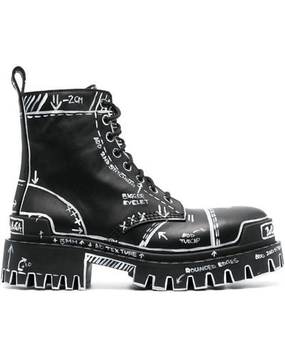 Balenciaga Graphic-print Leather Combat Boots - Black