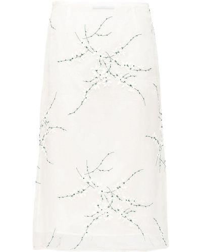 Prada Falda midi con bordado floral - Blanco