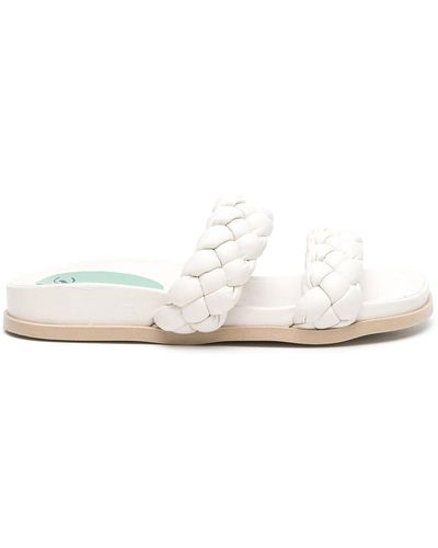 Blue Bird Shoes Braided Strap Flat Sandals - White