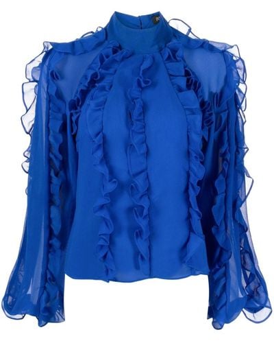 PATBO Bluse mit Rüschen - Blau