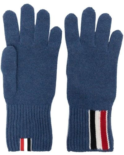 Thom Browne Gloves With Logo - Blue