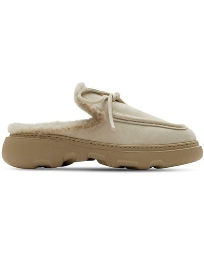 Burberry Logo-charm Suede Mules - Natural