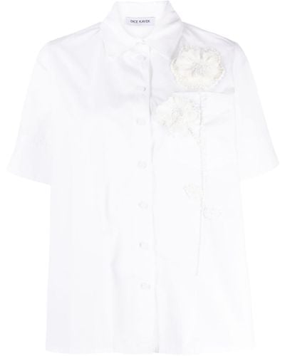 Dice Kayek Floral-embroidered Ruffled Cotton Shirt - White