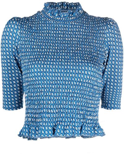 Sandro Cropped Graphic-print Top - Blue