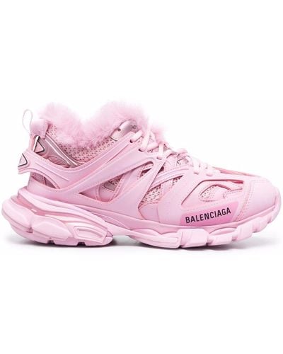 Balenciaga Track Faux Fur-lined Logo-detailed Mesh And Rubber Sneakers - Pink
