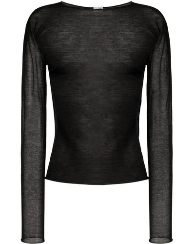 Saint Laurent Camiseta de malla con manga corta - Negro