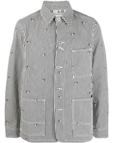 KENZO Floral-embroidered Striped Shirt Jacket - Grey