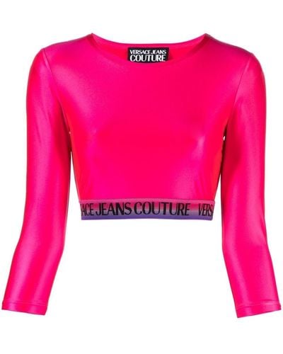Versace Jeans Couture Top corto con apliques del logo - Rosa