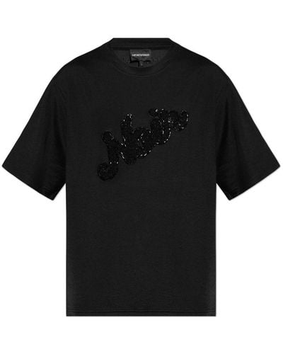 Emporio Armani ビーズ Tシャツ - ブラック