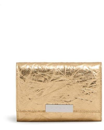 Marni Prisma Tri-fold Metallic Leather Wallet - Natural