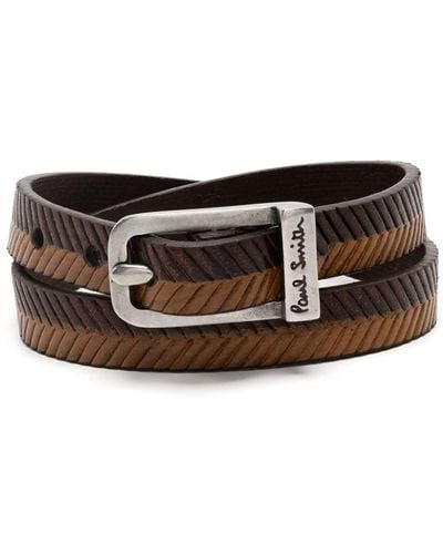 Paul Smith Herringbone Leather Bracelet - Brown