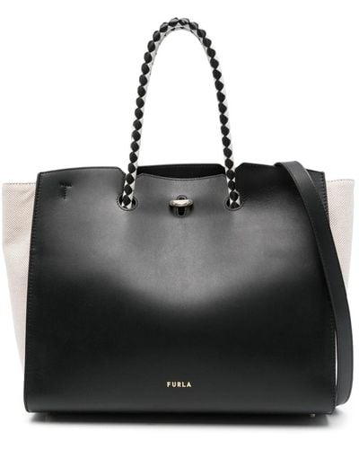 Furla Braided-handles Leather Tote Bag - Black