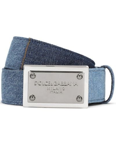 Dolce & Gabbana Patchwork Denim Belt With Logo Tag - Blue